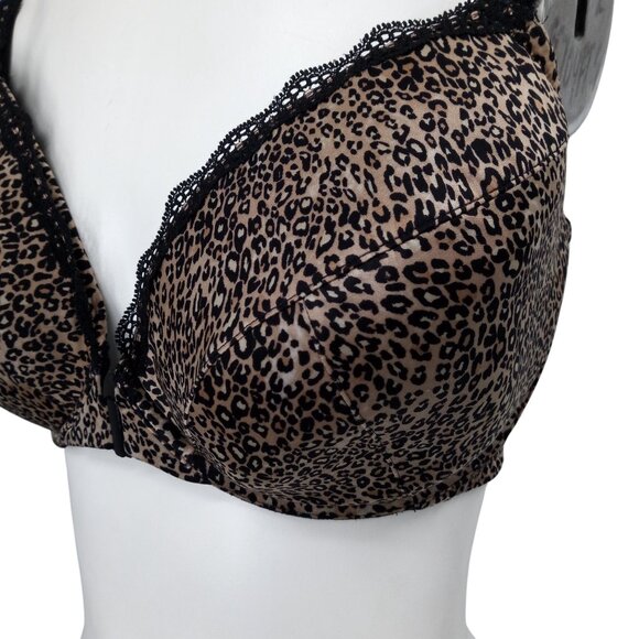 Victorias Secret Lightly Lined Plunge Leopard Underwire Bra Size 38DDD Front - Picture 2 of 10